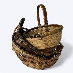 4 Miniature Handmade Woven Baskets Doll Accessory Trinket Rustic Farmhouse 5"